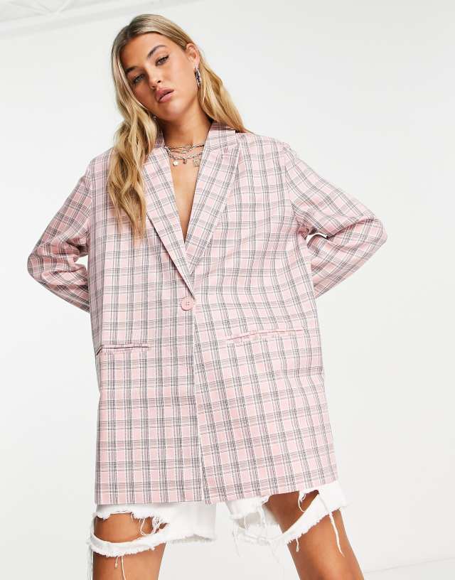 Heartbreak oversized blazer in pink check - part of a set