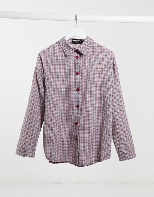 Heartbreak oversized checked shirt in brown and blue