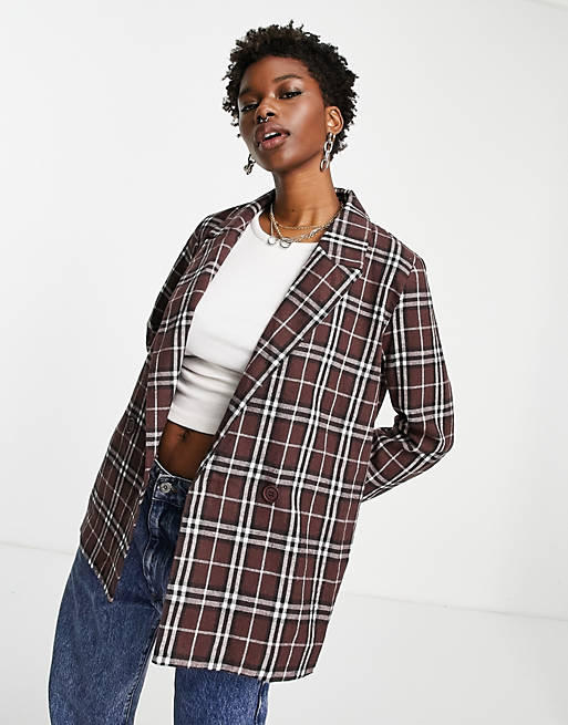 Heartbreak oversized double breasted blazer co-ord in brown check