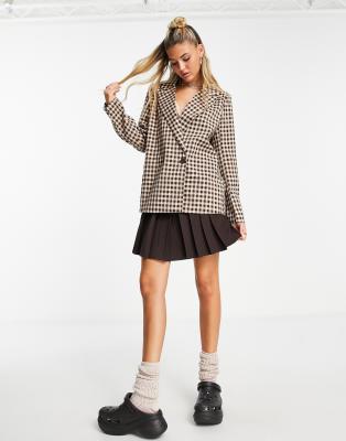 Heartbreak oversized double breasted blazer co-ord in brown gingham - ASOS Price Checker