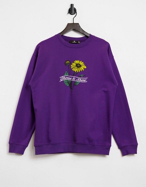 Heartbreak oversized floral graphic sweater in purple