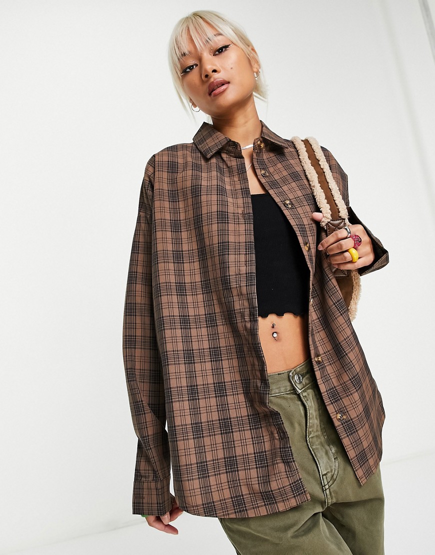Heartbreak oversized shirt in brown check - part of a set