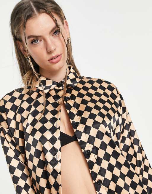 Heartbreak - Oversized skjorte med rombeprint i satin - Del af sæt, 3 af 4