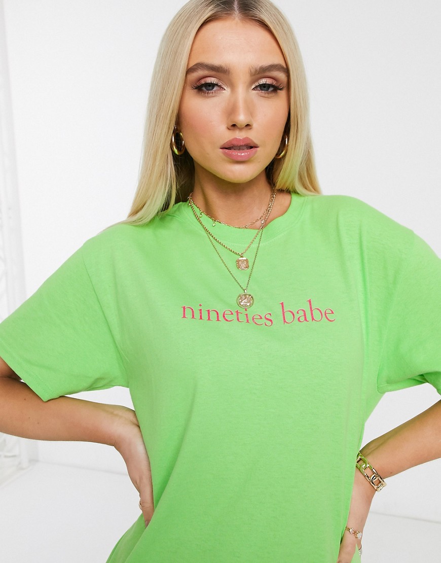 Heartbreak - Oversized T-shirt met 'babe'-print van de negentiger jaren in limoengroen