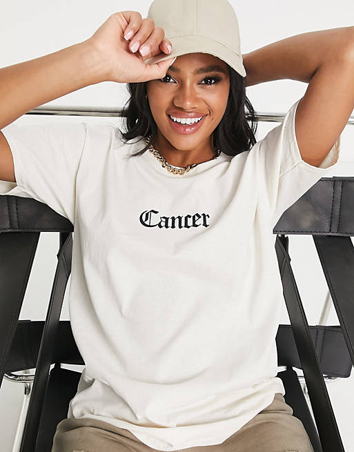 Heartbreak - Oversized T-shirt met 'Cancer' sterrenbeeldlogo in beige