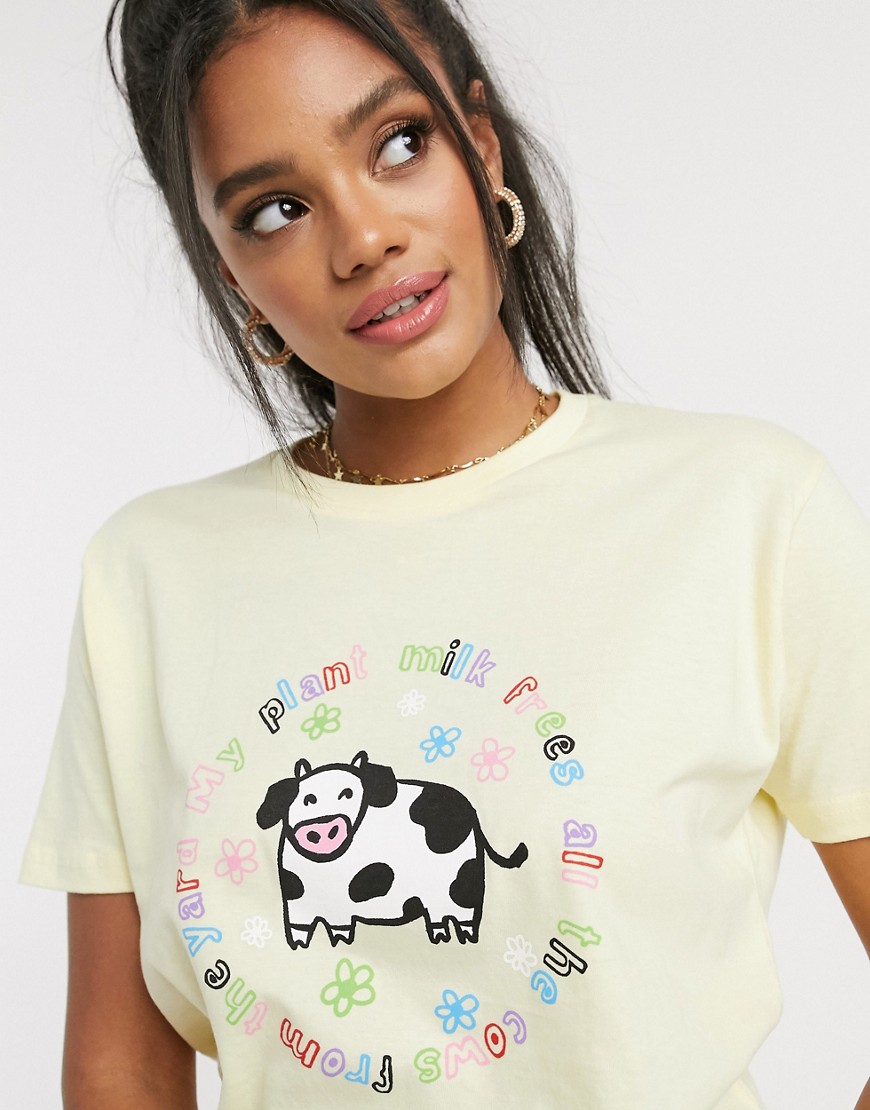 Heartbreak - Oversized T-shirt met koeienprint in limoengroen-Geel