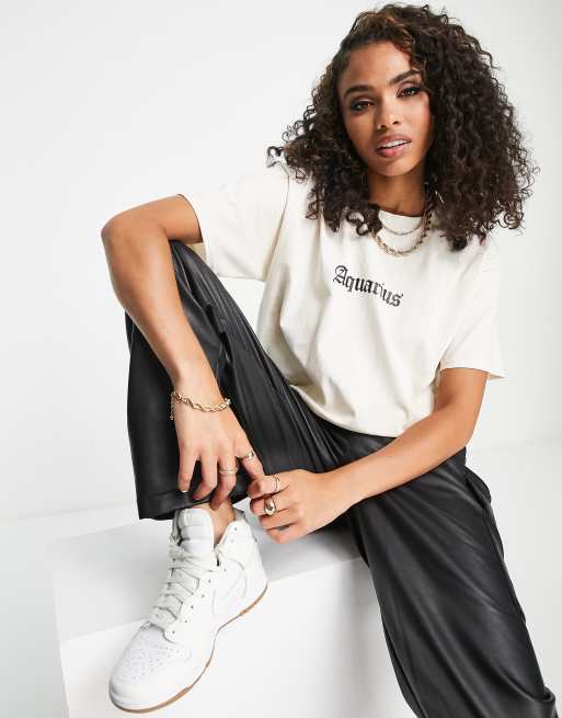 Heartbreak Oversized T shirt With Aquarius Star Sign In Beige ASOS