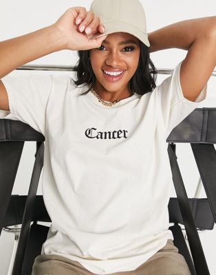 Heartbreak oversized t-shirt with cancer star sign in beige