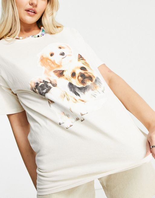 Heartbreak oversized t-shirt with dogs graphic in beige