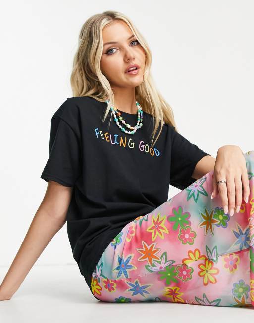 Heartbreak oversized t-shirt with feeling good print in black