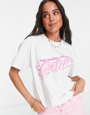 Heartbreak oversized t-shirt with I do not care print in white
