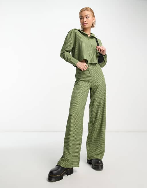 Heartbreak - Pantalon met wijde pijpen en gingham ruit in groen, deel van co-ord set