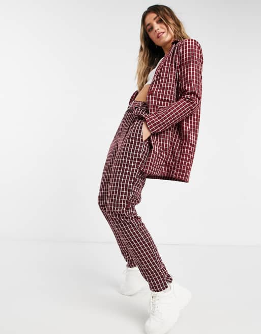 Heartbreak - Pantaloni sartoriali con cintura marrone a quadri grandi