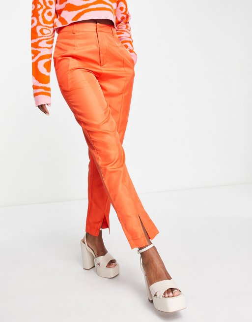 Heartbreak Pantaloni sartoriali con pinces arancioni con spacco