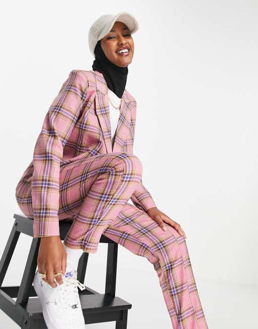 Pink check outlet blazer