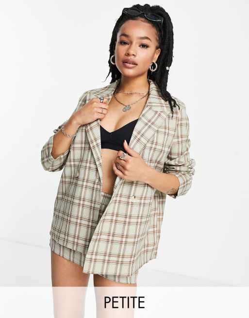 Heartbreak Petite - Blazer doppiopetto color salvia a quadri in coordinato