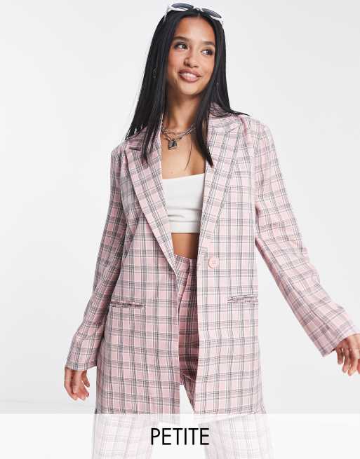 Heartbreak Petite - Blazer oversize a quadri rosa in coordinato