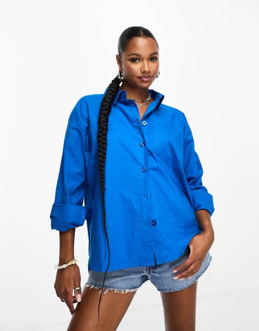 Heartbreak Petite cotton poplin shirt in cobalt blue, 4 of 4