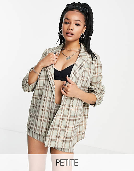 Heartbreak Petite double breasted blazer in sage check (part of a set)