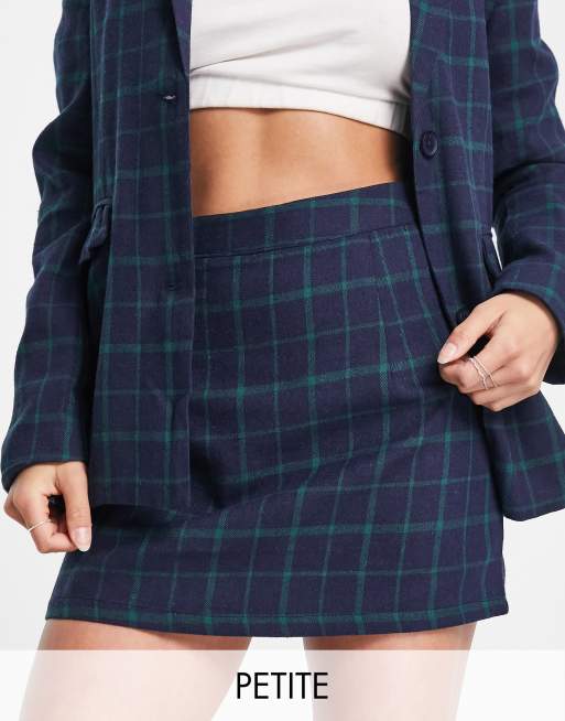Heartbreak - Petite - Elegante geruite minirok in marineblauw en groen