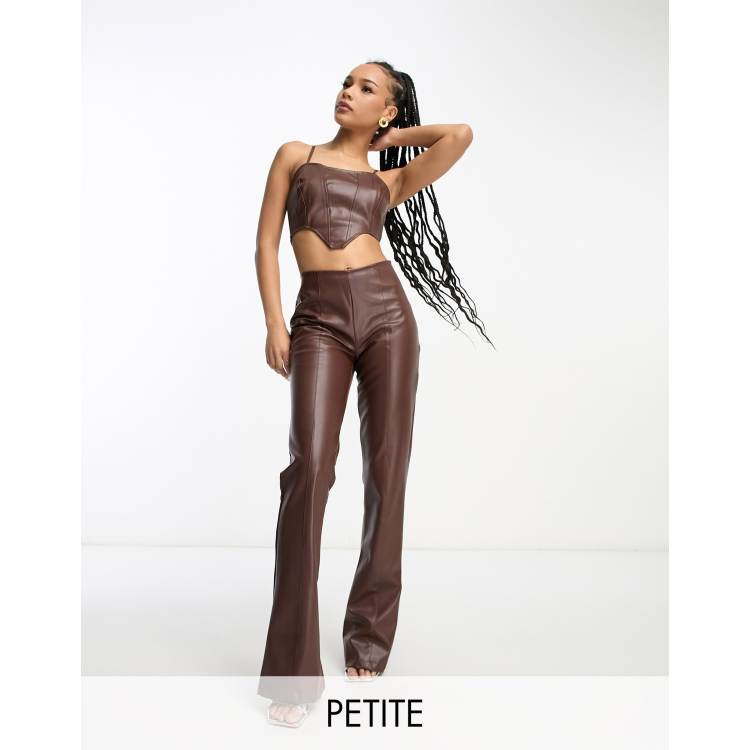 Petite Chocolate Faux Leather Pants