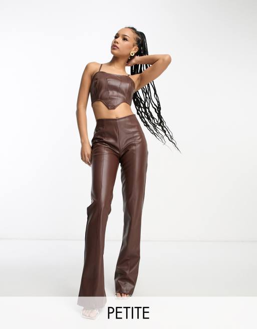 NA-KD x Stephsa straight leg faux leather trousers in brown