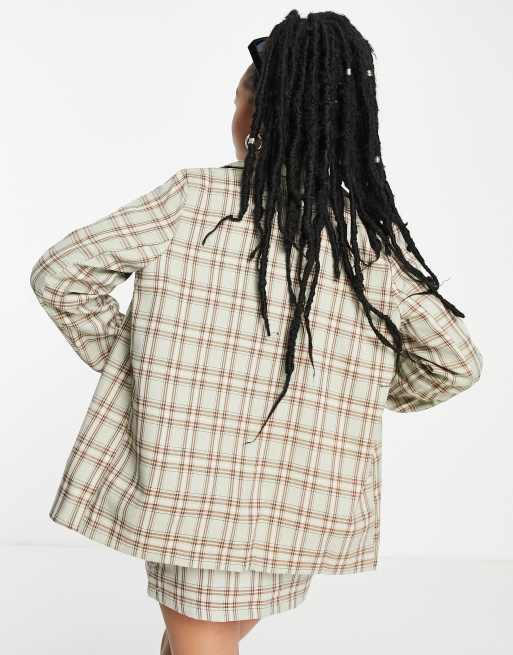 Heartbreak Petite - Geruite double breasted blazer in saliegroen, deel van co-ord set, 2 van 4