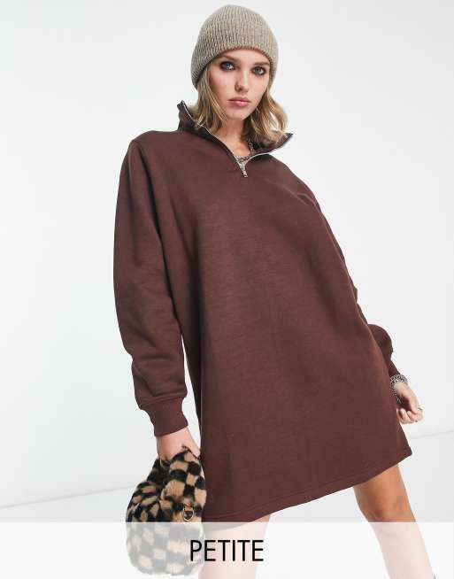 Heartbreak Petite high neck quarter zip sweater dress in chocolate brown ASOS