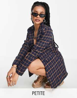 Heartbreak Petite longline boyfriend blazer in navy and orange check - ASOS Price Checker