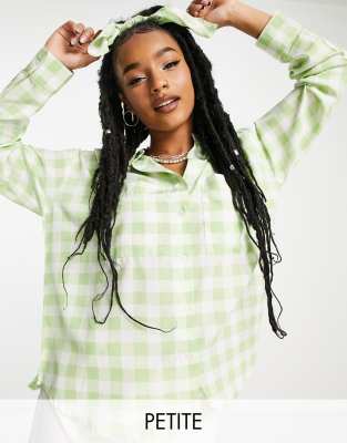 Heartbreak Petite oversized shirt with matching bandana in green gingham-Black