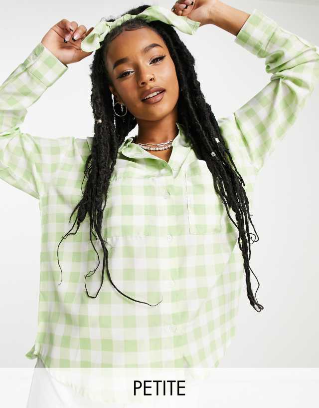 Heartbreak Petite oversized shirt with matching bandana in green gingham