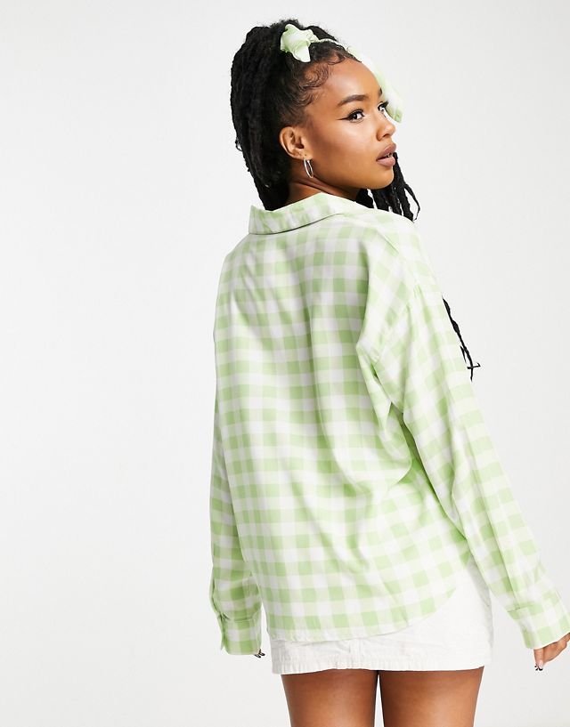 Heartbreak Petite oversized shirt with matching bandana in green gingham XV10790
