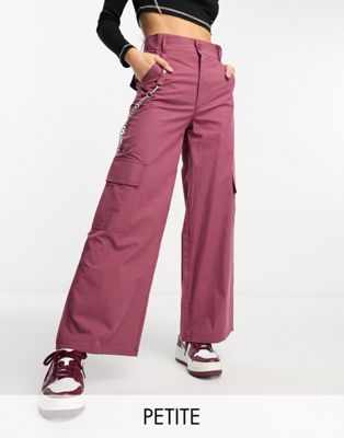 Heartbreak Petite wide leg cargo trousers with detachable chain in burnt red - ASOS Price Checker
