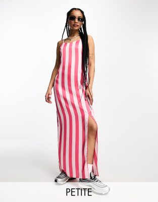 Heartbreak Petite satin cami maxi dress with side split in pink stripe - ASOS Price Checker