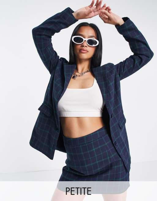 Heartbreak Petite - Ruimvallende geruite boyfriend blazer in marineblauw en groen