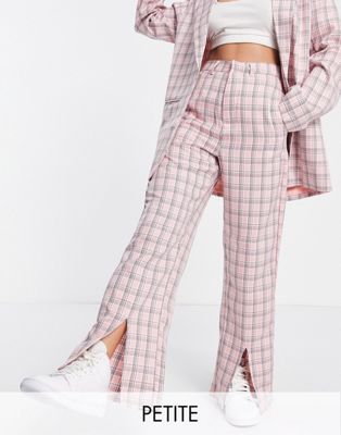 Heartbreak Petite split front trousers co-ord in pink check