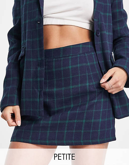 Heartbreak Petite tailored mini skirt in navy and green check