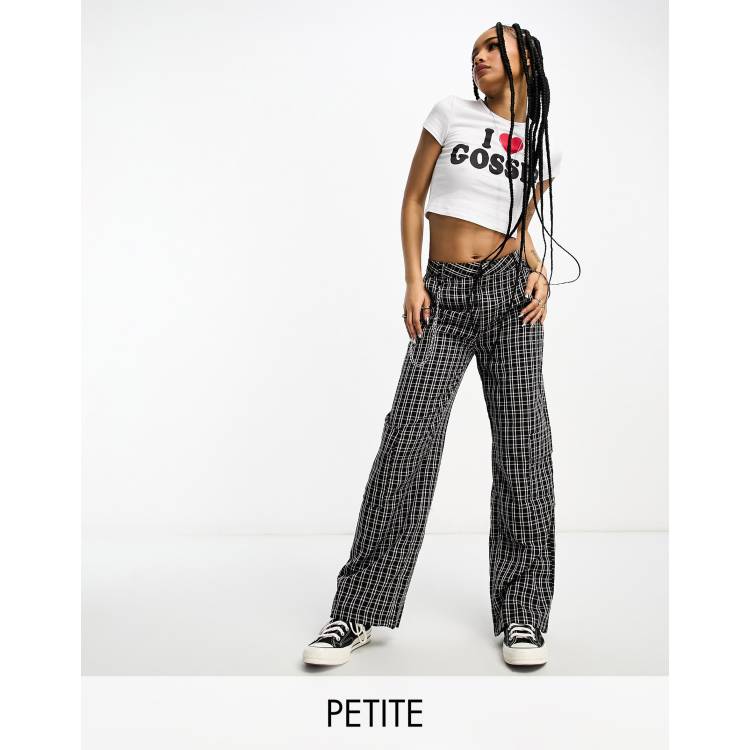 Heartbreak Petite wide leg cargo pants with detachable chain in monochrome  check