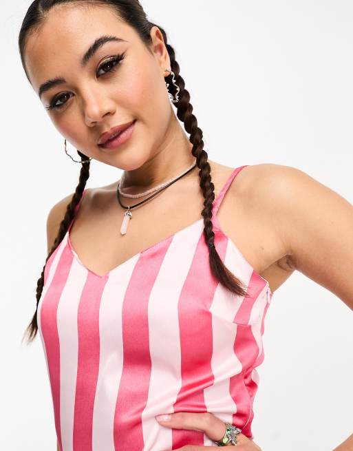 Heartbreak - Pink cami-maxikjole med slids i siden og striber i satin, 3 af 4