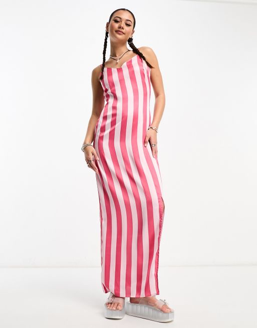 Heartbreak - Pink cami-maxikjole med slids i siden og striber i satin, 4 af 4