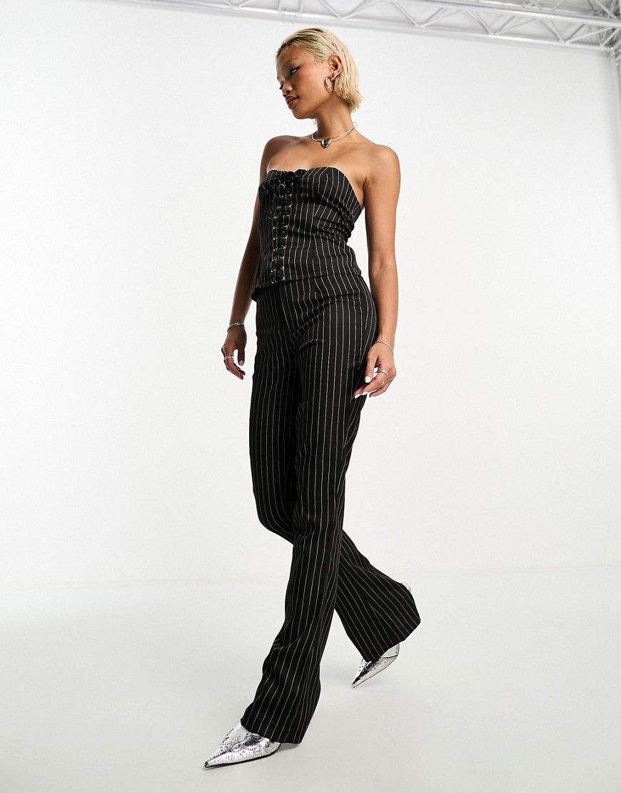 Heartbreak pinstripe fit and flare trousers co-ord In black and white
