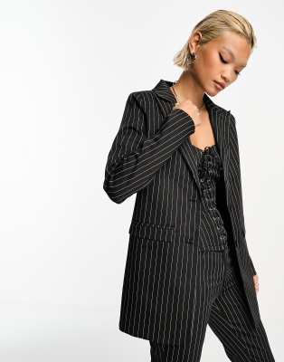 Heartbreak Pinstripe Oversized Blazer In Black And White - Part Of A Set