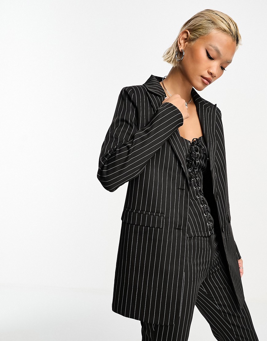 pinstripe oversized blazer in black and white - part of a set