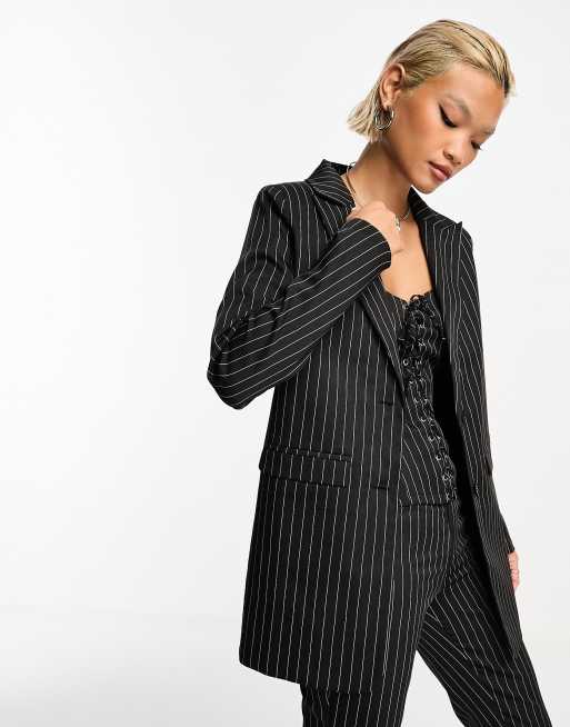 Heartbreak 3-piece corset, blazer and pants set in black and white  pinstripe