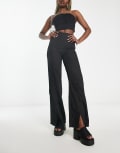 [Heartbreak] Heartbreak pinstripe wide leg split front pants in black 12 BLACK