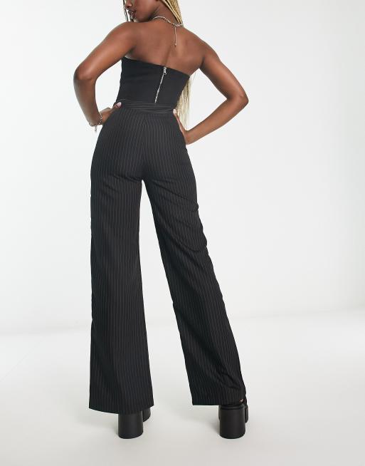 Heartbreak pinstripe wide leg split front pants in black