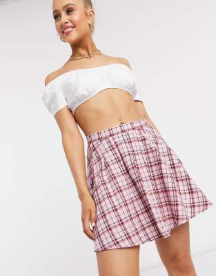 heartbreak asos pleated skirt mini check pink