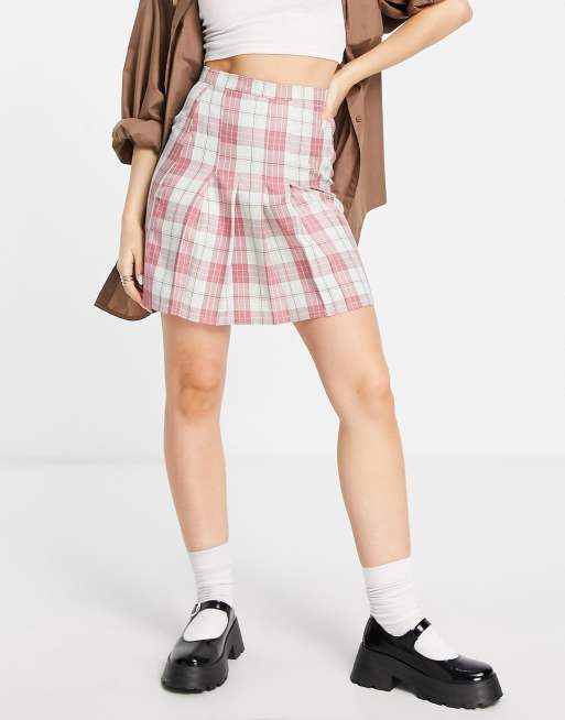 Pink pleated cheap check skirt