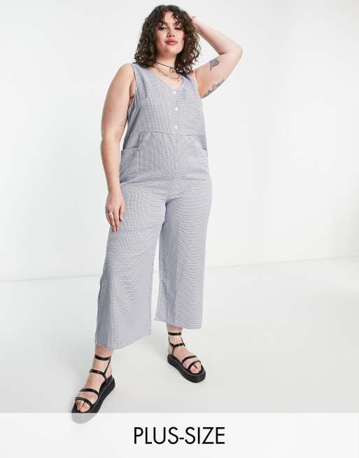 Heartbreak Plus – Blå rutig jumpsuit