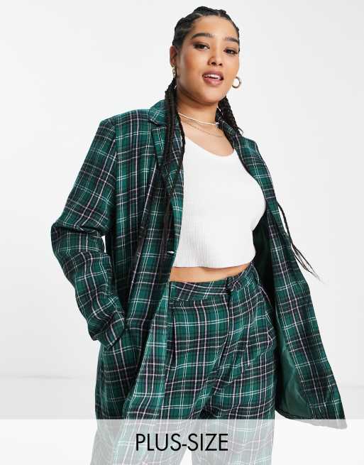 Heartbreak Plus - Blazer ample coupe masculine - Carreaux verts